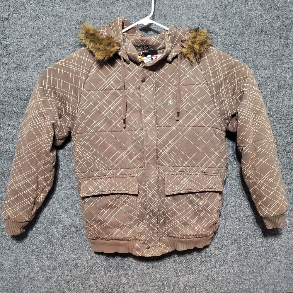 Element Vtg Y2K Faux Fur Hoodie Heavy Zip Up Chore Jacket Womens XL Skate Plaid